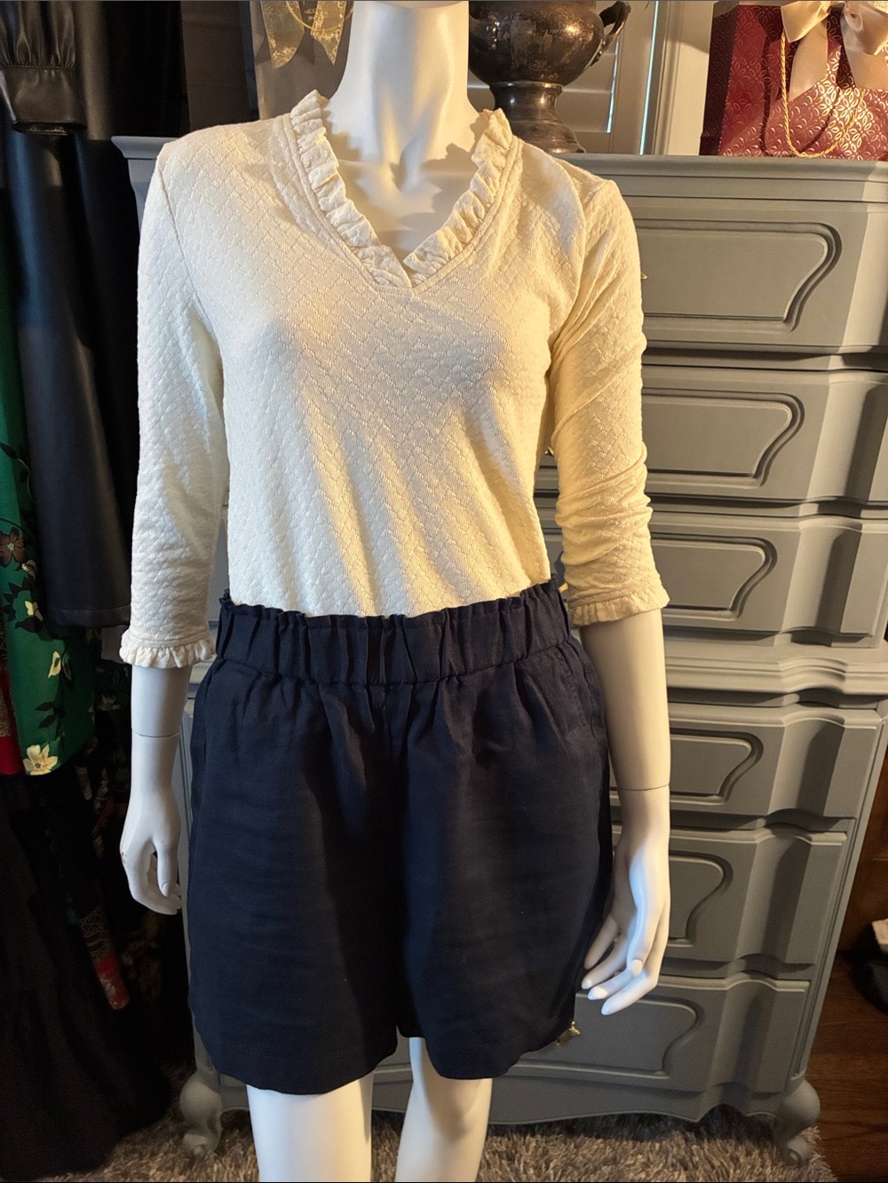 💙 Talbots Linen Nantucket Paper Bag Navy Shorts Small